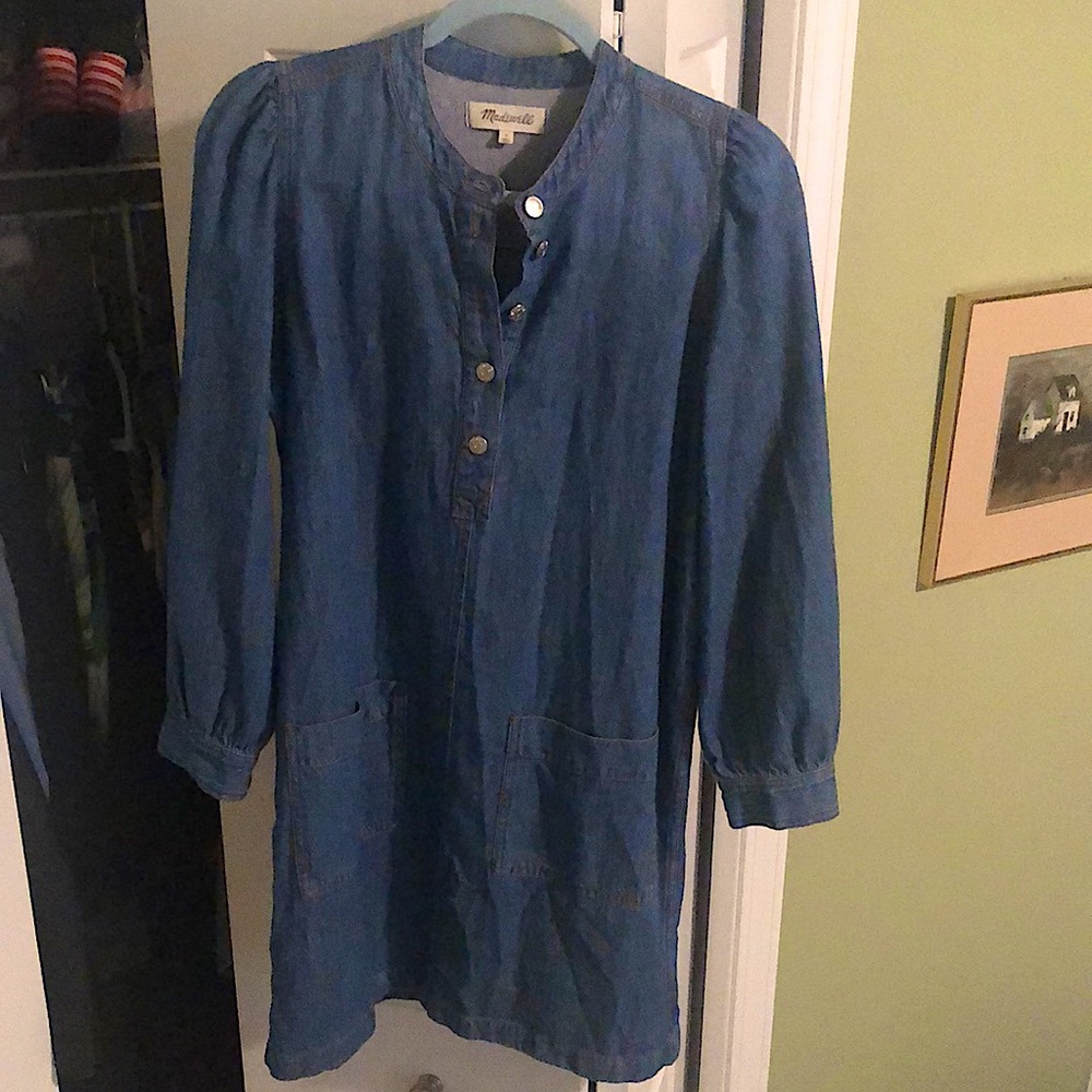Madewell denim puff sleeve popover dress